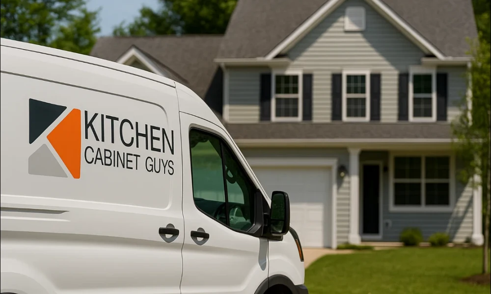 Kitchen Cabinet Guys van parked outside a customer's home for delivery