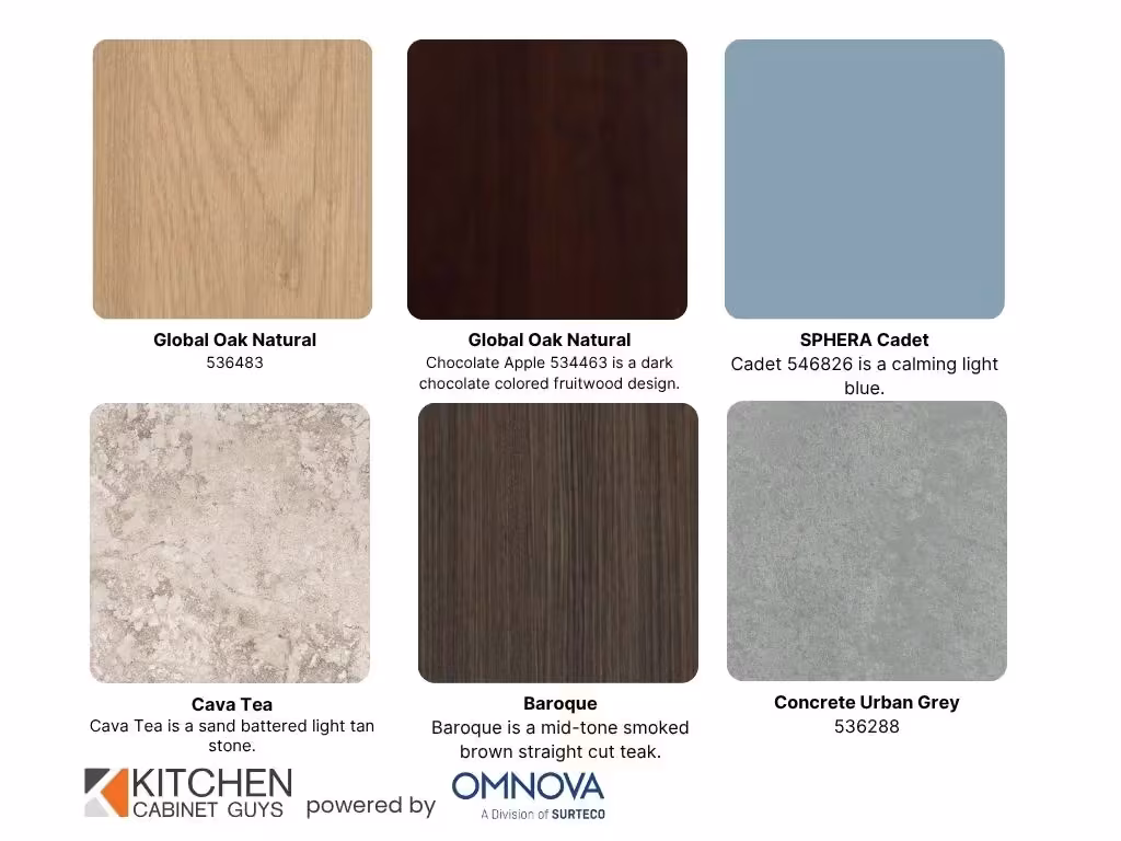 3D laminate sample board with Global Oak Natural, Baroque and SPHERA Cadet