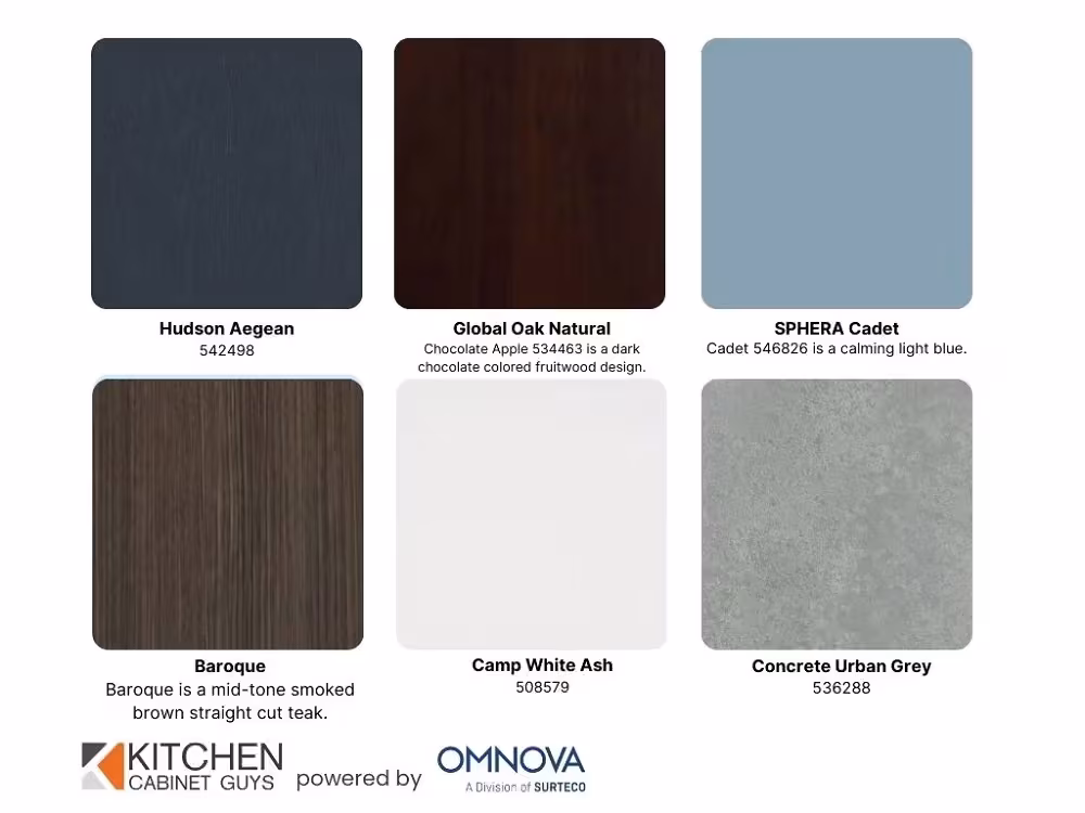 3D laminate sample board with Hudson Aegean, Baroque and SPHERA Cadet