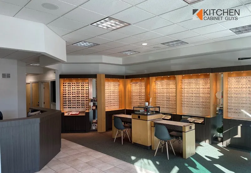 Commercial workspace with timber slat screens and task seating