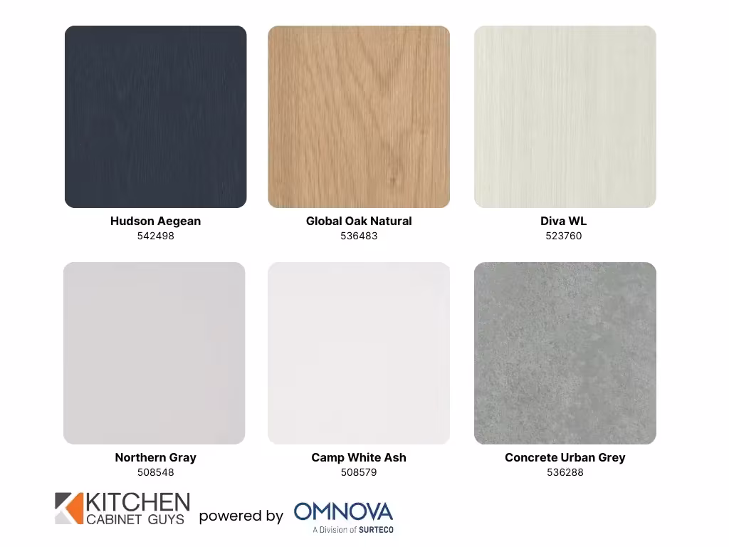 3D laminate sample board with Hudson Aegean, Diva WL and Concrete Urban Gray