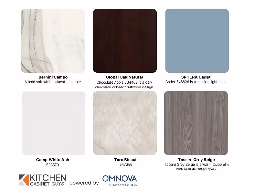 3D laminate sample board with Bernini Cameo, SPHERA Cadet and Toro Biscuit