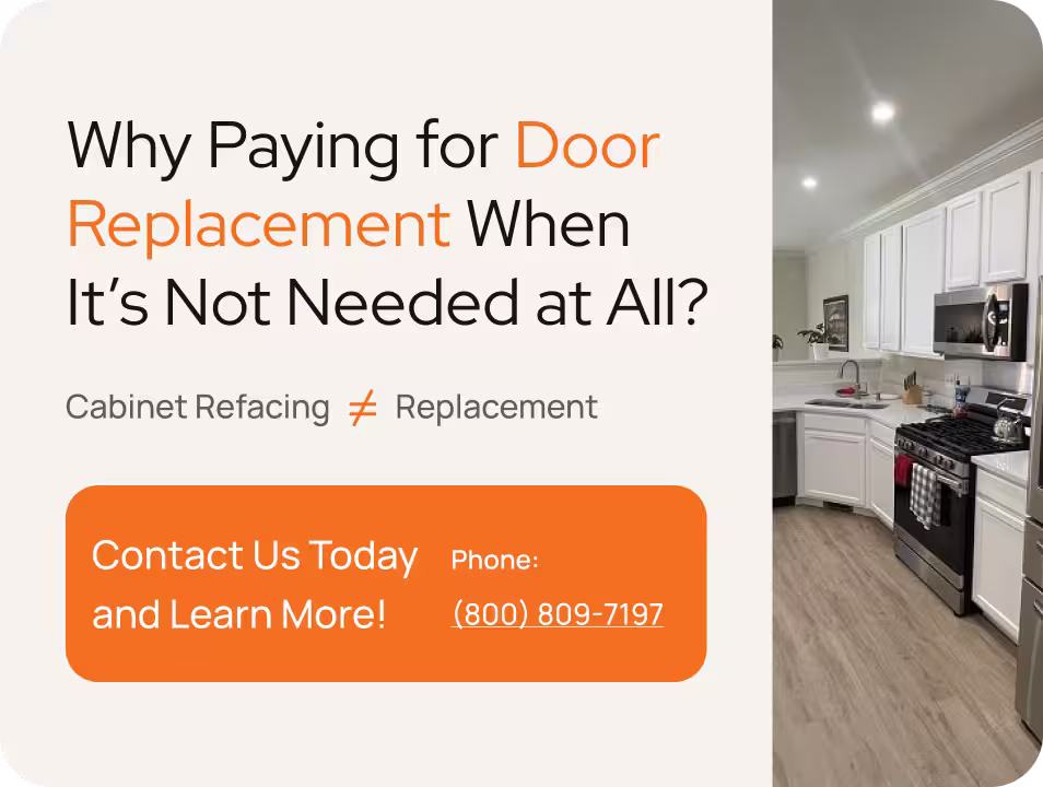 Promo panel asking why pay for door replacement when refacing is enough